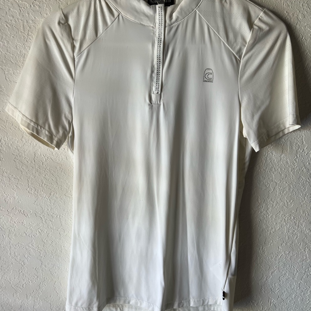 White Short Sleeve Zip-Up Riding Shirt